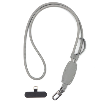 Luxury Grey Leather Phone Crossbody Lanyard