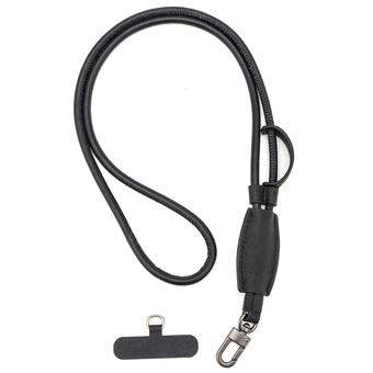 Luxury Black Leather Phone Crossbody Lanyard